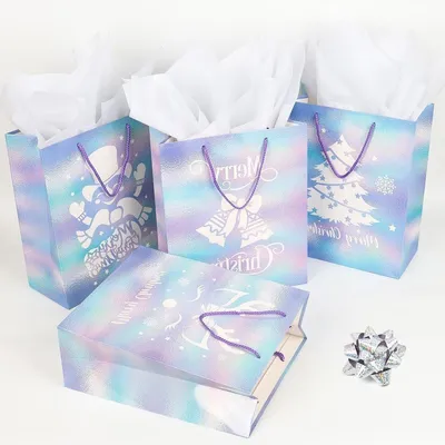 Set von 8 Weihnachts-Papiergeschenktüten mit Seidenpapier