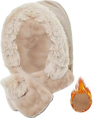 Produktbild von 2 in 1 Winter Warme Strickmütze und Halswärmer Sets Damen Winter Fleece Sturmhaube Beanie Nackenwärmer Skimütze Sturmhaube Multifunktionsmütze