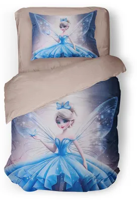 Produktbild von Unyqoos® Eleganzzz Kinder-Bettbezug Blue Fairy – Kinderbettwäsche Blau, 100% Micropercal, 140x200/220 cm für Einzelbett, inkl. Kissenbezug & Reißverschluss