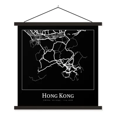Produktbild von MuchoWow® Textilposter Hongkong - Karte - Stadtplan - Karte der Stadt 90x90 cm mit schwarzem Rahmen - Magnetisches