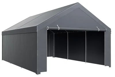 Zdjęcie produktu dla Namiot garażowy Ikodm 4x6 m, duża wiata garażowa ze ściankami bocznymi, garaż ochronny z PE na ocynkowanej stalowej ramie, wiatę odporną na warunki atmosferyczne dla SUV-ów, pojazdów i przechowywanych przedmiotów, kolor szary