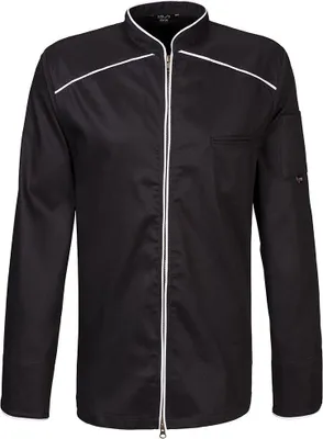Produktbild von Kochjacke langarm, 2-wege RV, Fb. schwarz, Paspel weiss, Gr. 3XL : 3XL : weiß : 65% Polyester 35%Baumwolle 220 g/m²