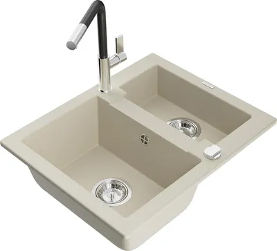 Produktbild von Mexen Carlos 1,5-Becken-Granitspüle mit Mischbatterie Flora, Beige - 6518-69-670401-07