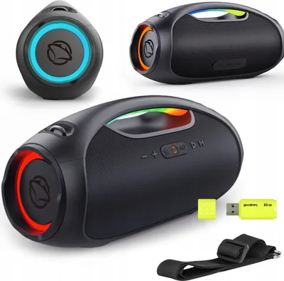 Zdjęcie produktu dla Przenośny głośnik Manta Spk320 TWS, 120 W, klasa wodoszczelności IPX6, z wbudowanym powerbankiem i kartą pamięci Goodram 32 GB