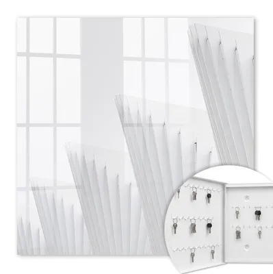 Produktbild von Metall Schlüsselkasten 30 x 30 cm - weißer Schlüsselschrank zur Wandmontage - wandhängende Schlüsselbox mit Tür - nach links öffnend - Schlüsselaufbewahrung für Flur - Büro - Arbeitszimmer - Werkstatt - Garage - Abstrakte Architektur