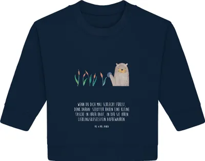 Produktbild von Mr. & Mrs. Panda Organic Baby Pullover Otter Stein 12. - 18. Monat - French Navy - Geschenk, Bullover, Witzige Fakten, Seeotter, Pflanzen, Fun Facts