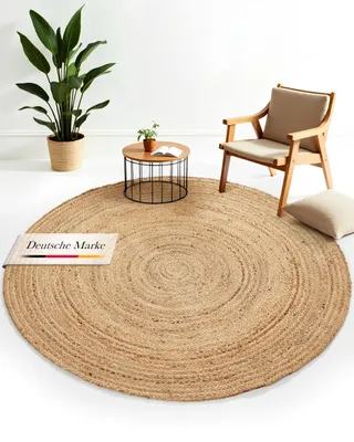 Produktbild von carpetfine Juteteppich Nele Beige handgewebt aus Jute Ø 300 cm | Naturfaserteppich Rund im Boho Style für Wohnzimmer, Küche und im Flur