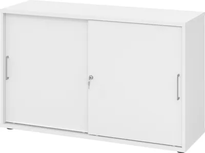 Produktbild von bümö Schiebetürenschrank office - 2 Ordnerhöhen - Nachbildung: Weiß, Griff: Bügelgriff (Metall)