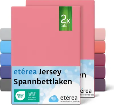 Produktbild von 2er Set Jersey Spannbettlaken Rosa 60x120 cm - 70x140 cm - ETÉREA Jersey Spannbetttuch Bettlaken aus 100% Baumwolle - Größe 60x120 cm - 70x140 cm - Farbe Rosa