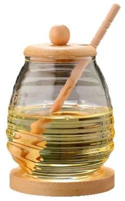Obrázek produktu pro Honigglas Borosilikatglas 500 ml, Holzdeckel Akazie, Honiglöffel 12 cm