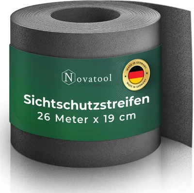 Produktbild von Novatool PREMIUM PP 26m Rolle Sichtschutzstreifen für Doppelstabmattenzaun Anthrazit für 10 Reihen, 1,1 mm extra stabil UV-Beständigkeit Metallzaun Sichtschutzstreifen Zaunelemente Sichtschutz Zaun
