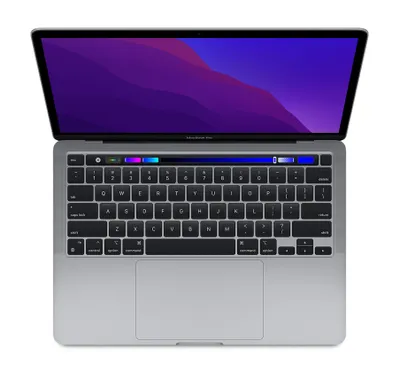 A top-down view of an open MacBook Pro laptop.