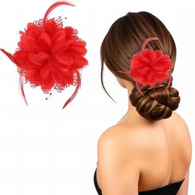 Immagine prodotto di Fermaglio per capelli rosso con fiori: accessorio per donne e ragazze