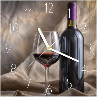 Produktbild von Wanduhr aus Glas mit Motiv Wein mit Glas- 30 x 30 cm - inkl. Aufhängesystem
