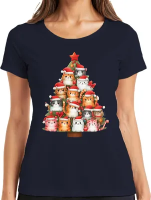 Produktbild von Katzen Weihnachtsbaum Katzenbesitzer - Weihnachten Weihnachtsgeschenk Christmas Damen T-Shirt, Navy, 3XL