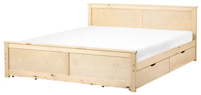 Produktbild von BELIANI Bett mit 4 Schubladen Hellbraun Kiefernholz 180 x 200 cm mit Stauraum Kopfteil Lattenrost Skandinavischer Stil Holzbett Stauraumbett