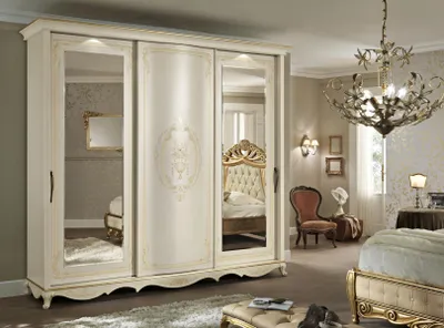 Productafbeelding van Kledingkast, slaapkamer, spiegels, kledingkasten, kast, wit, hout, Italië