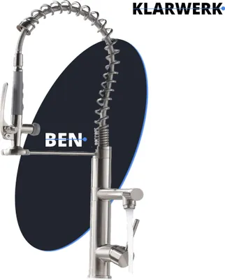 Produktbild von Ben | Gastronomie Chrom Silber Küchenarmatur| Zwei Brausen | Edelstahl Professional Wasserhahn Küche| Doppelspülbecken Restaurant