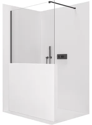 Immagine prodotto di Pannello doccia walk-in Onyx Half Cube, vetro trasparente, supporto angolare, 8 mm, finitura nera opaca, dimensioni 90x100 cm
