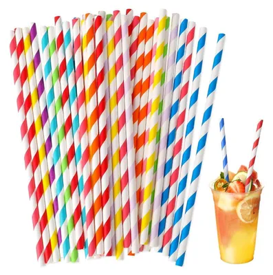 Produktbild von Papiertrinkhalme 100 Stück, 10 Farben, biologisch abbaubar, 19,6 cm