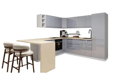 Produktbild von Winkelküche 240 x 280 cm Eckküche Einbauküche ohne Arbeitsplatte Küchenblock Ohne E-Geräten , Aspen KA11-M280 , Grau/Hochglanz