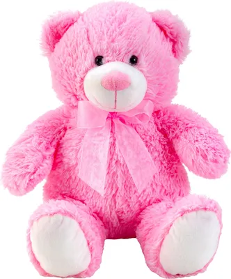 A pink teddy bear sitting on a white background.