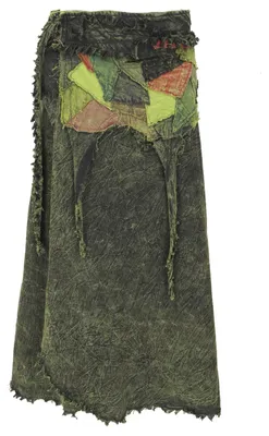 Produktbild von Boho Elfen Wickelrock, Patchwork Rock, Weiter Langer Vintage Rock - Grün, Damen, Baumwolle, Größe: S/M