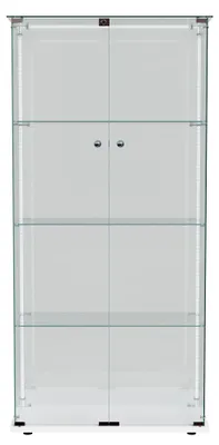 Produktbild von Glas Vitrinenschrank - Standvitrine - LED-Beleuchtung - abschließbar - 4 Glasböden - 2 Glastüren - 163×35×78,5 cm - Weiß