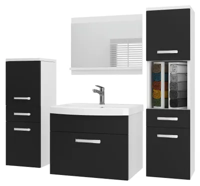 Produktbild von BELINI Badmöbel Set PRI M5 120 cm Schwarz Matt - Moderner Badschrank mit Waschbecken & Spiegel, Vollausstattung Wandmontage