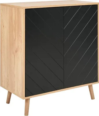 Produktbild von BELIANI Sideboard Schwarz und helles Holz MDF Spanplatte Holzfurnier 2 Türen mit Einlegeböden Skandinavisches Schlafzimmer Aufbewahrungslösung
