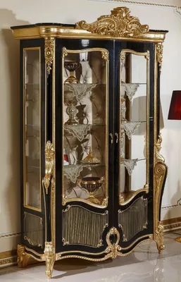 Luxus Barock Vitrine Vitrinenschrank Schwarz Gold Luxury Baroque Display Cabinet Showcase Black Gold