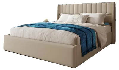 Image de Lit rembourré, coffre de rangement hydraulique, sommier à lattes, beige, 160 × 200 cm