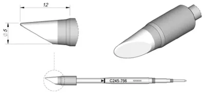Obrázek produktu pro JBC pájecí hrot řady C245, kulatý tvar, C245766/Ø 5,0 mm, zkosený C245766