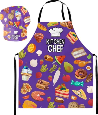 Produktbild von Kochmütze + Kochschürze, Set 2-teilig, für Kinder, Jungen und Mädchen, Kochhaube und Schürze mit Klettverschluss, Kitchen Chef [099]