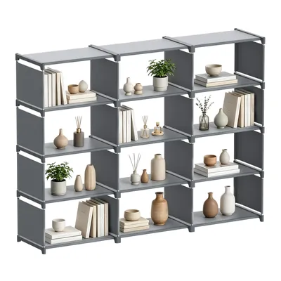 Produktbild von Verdego Bücherregal, Regalschrank 4 Ebenen 12 Fächer,Multifunktionales Standregal,Aufbewahrungsregal für Wohnzimmer, Schlafzimmer, Arbeitszimmer,Grau