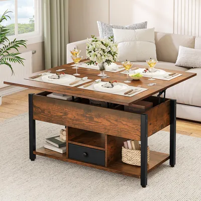 Produktbild von YITAHOME Couchtisch Höhenverstellbar, 4-in-1-ausziehbar Wohnzimmertisch, mit 1 Schubladen, Hebeplatte, Stauraum, 90x47x61 cm, Braun, KI-generiertes Bild