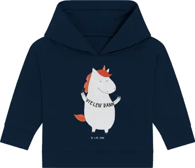 Produktbild von Mr. & Mrs. Panda Organic Baby Hoodie Einhorn Dankeschön 24. - 36. Monat - French Navy - Geschenk, Danke, Unicorn, Vielen Dank, Danksagung, Kapuzenshirt, Einhörner