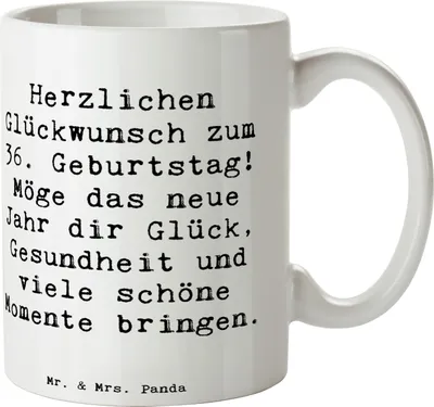 Produktbild von Mr. & Mrs. Panda Teepott Spruch 36. Geburtstag Glückwünsche - Weiß - Geschenk, Trinkbecher, Tasse, Becher, Lebensfreude, Familie, Kaffeetasse, Geburtstagsparty, Glück