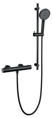 Produktbild von Duschsystem mit Thermostat, 70cm Edelstahl Brausestange, 3 Strahl Handbrause, Schwarz