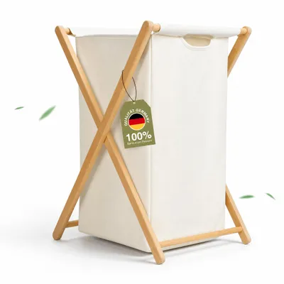 Produktbild von Theo&Cleo Bambus Wäschekorb 66L faltbar mit herausnehmbarem Innenbeutel Wäschesammler für Badezimmer Schlafzimmer Waschküche