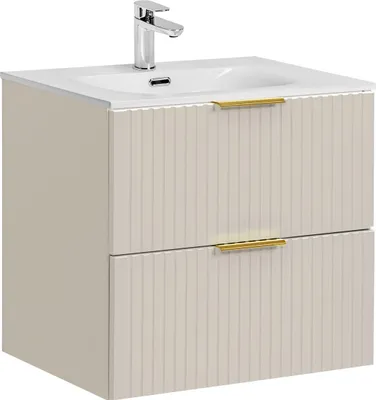 Zdjęcie produktu dla Szafka Łazienkowa 60 Cm Z Umywalką Kaszmirowy Mat Ryflowane Fronty