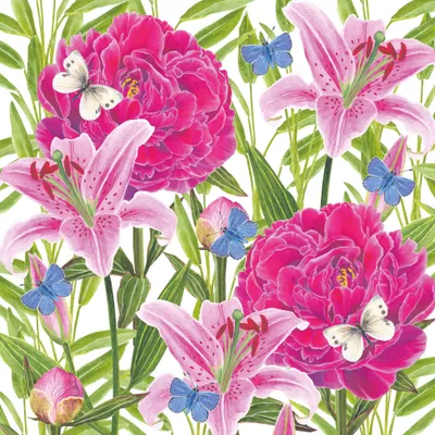 Produktbild von Servietten 33x33 cm - Peonies & Lillies Napkin