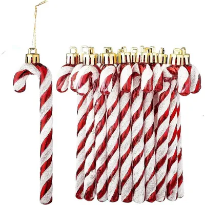 Immagine prodotto di Decorazioni natalizie per l'albero, forma di bastoncini di zucchero, 12 pezzi, bianco e rosso, circa 13 cm