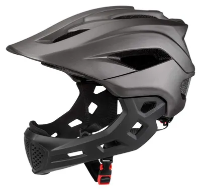 Integral-Kinderfahrradhelm mit abnehmbarem Kinnschutz, 13 Lüftungsschlitze, Grau