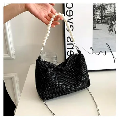 Produktbild von Clutch Damen Abendtasche Klein Glitzer Handtasche Elegant Hochzeit Braut Clutches Perlenkette Abendtaschen Klein Gold Silber