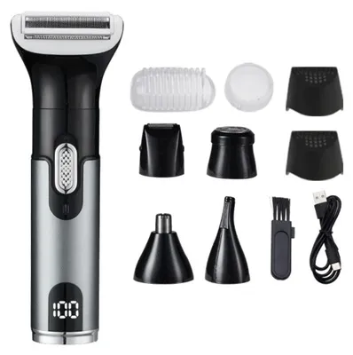 Obrázek produktu pro INF Digitální 5-v-1 elektrický zastřihovač – USB dobíjecí multifunkční holicí sada s digitálním displejem Šedá