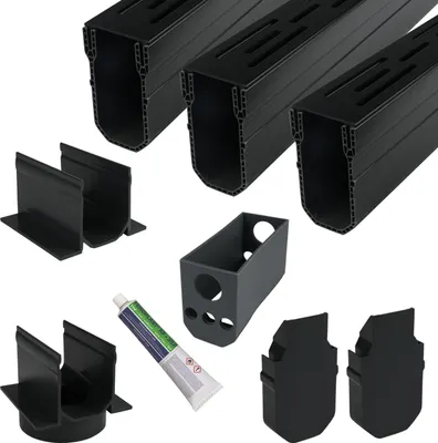 Produktbild von Schmale Entwässerungsrinne Schwarz 3 Meter – Komplettset