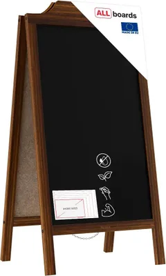Immagine prodotto di Lavagna per gesso a cavalletto bifacciale 100x50 cm CORNICE SUPERIORE ONDA per Bar Ristoranti Locali
