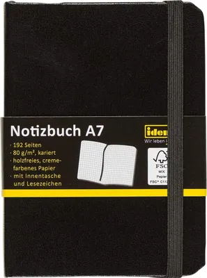 Produktbild von Idena 209283 - Notizbuch DIN A7, 192 Seiten, 80 g/m², kariert, schwarz