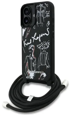 Produktbild von KARL LAGERFELD case passend für IPHONE 16 KLHCP16SPGGRMPCK kompatibel mit MagSafe (CRSSBY Grained PolyurethanW/ Pattern & Logo) black